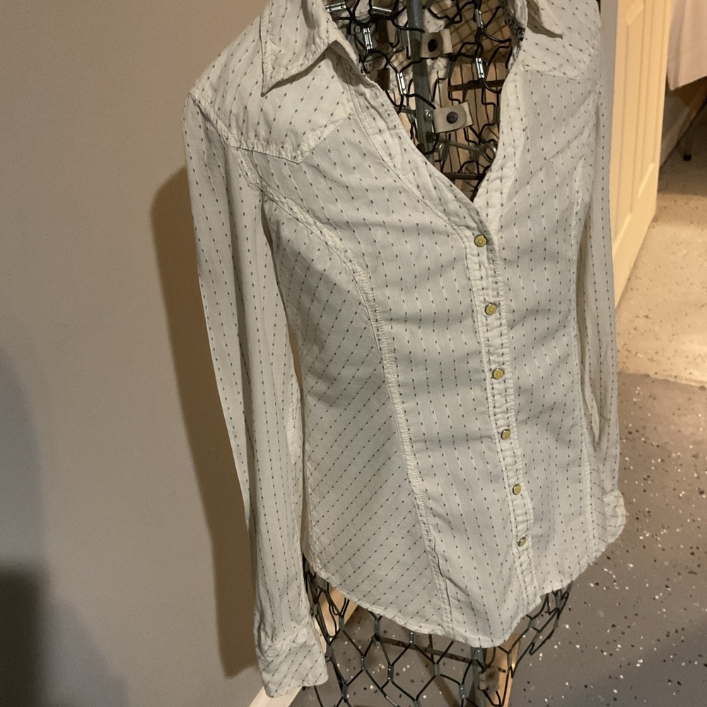 Guess Los Angeles Womens White Navy Diamond Print Snap Front Western Size M